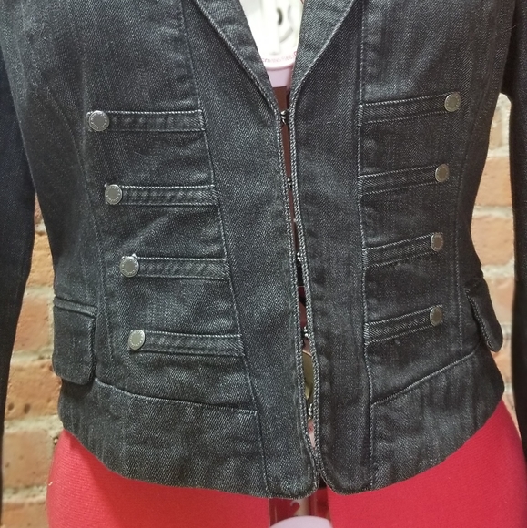 New York & Company black denim fitted jacket - Picture 3 of 7
